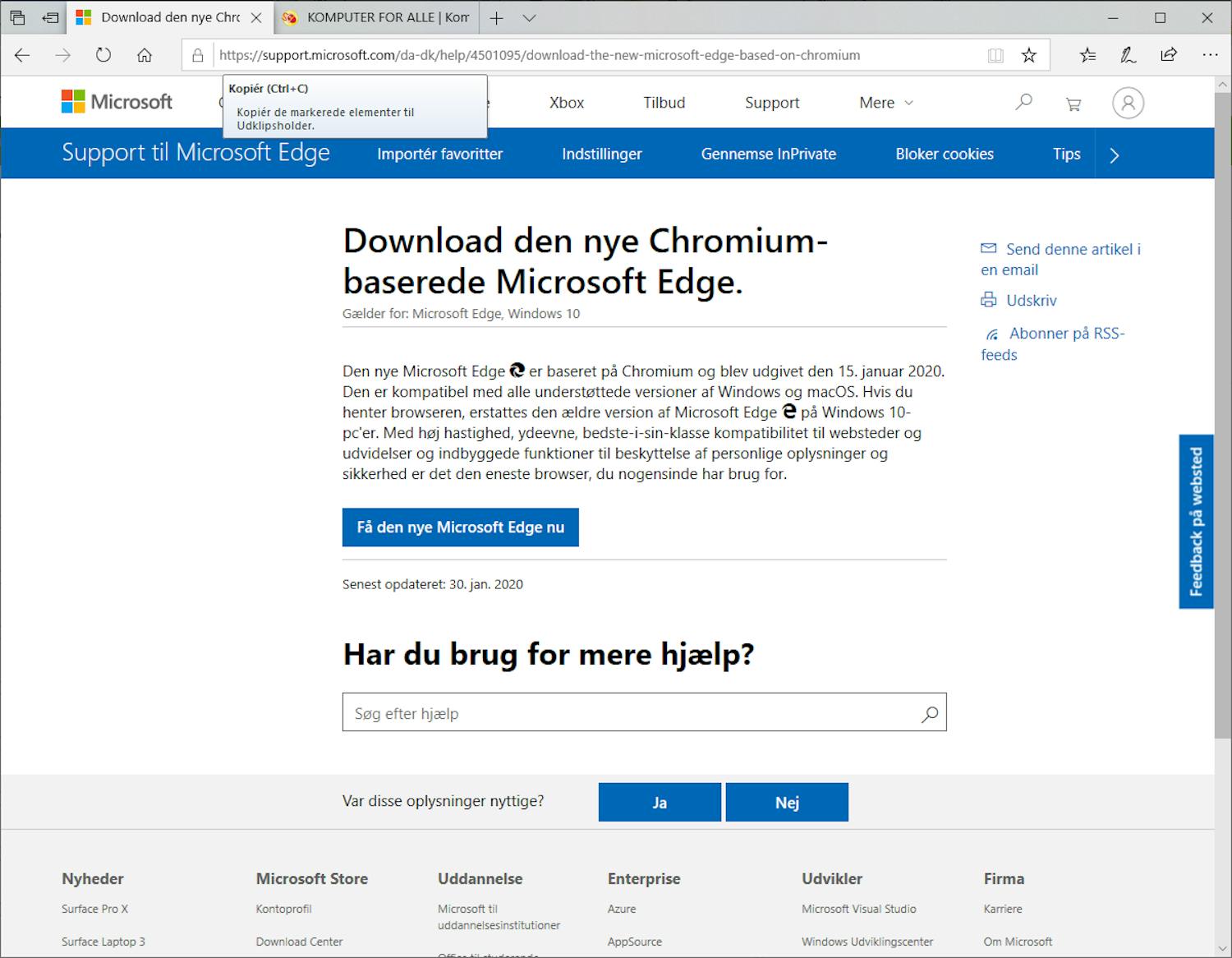 Trin 1 Få Microsoft Edge til Windows 10